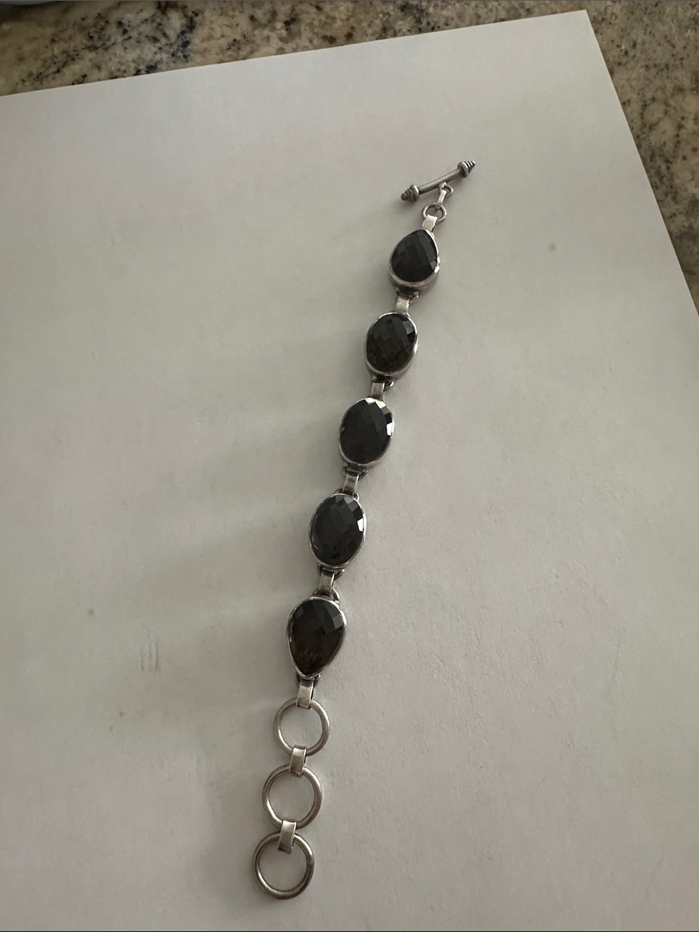 Women's Sterling Silver Smoky Quartz-Style Silver Link Bracelet - Unbranded 925